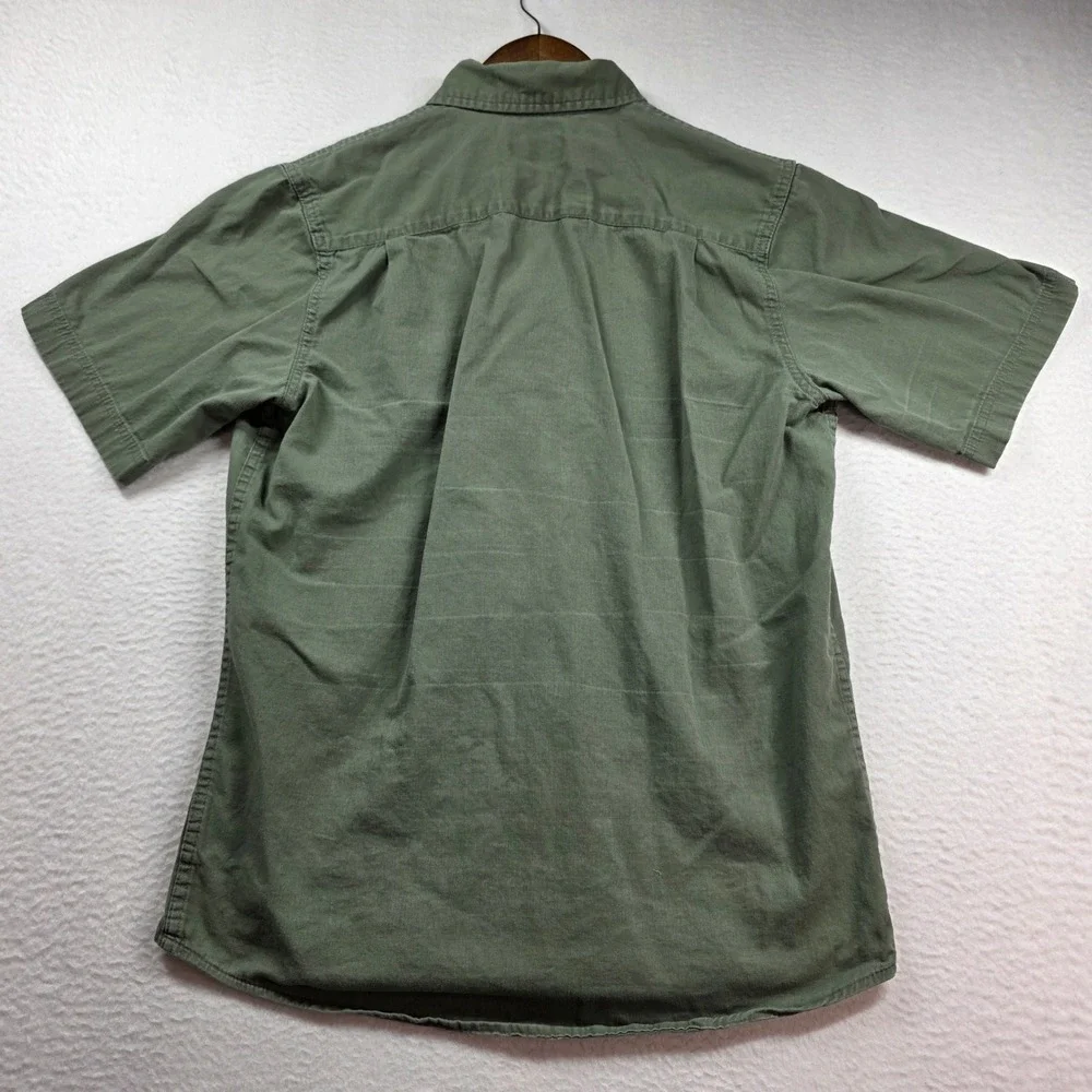 Wrangler Button Front Shirt Mens Small Olive Green Short Sleeve Flex‎ Comfort